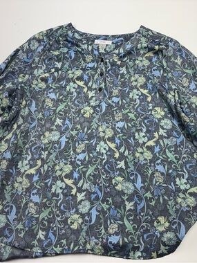 CJ Banks Floral Blouse with Blue and Green Print